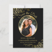 Elegant Black & Gold Wedding Save the Date Photo Magneteinladung (Vorderseite)