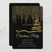 Elegant Black-Gold Weihnachtsbaum Einladung (Vorne/Hinten)