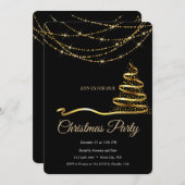 Elegant Black-Gold Weihnachtsbaum Einladung (Vorne/Hinten)