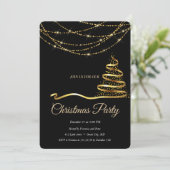 Elegant Black-Gold Weihnachtsbaum Einladung (Stehend Vorderseite)