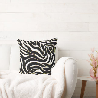 Elegant Black Gold Zebra White Animal Print Kissen