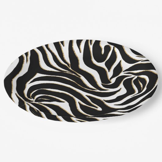 Elegant Black Gold Zebra White Animal Print Pappteller (Schrägansicht)
