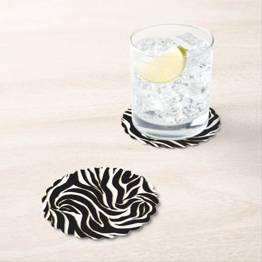 Elegant Black Gold Zebra White Animal Print Untersetzer (Vor Ort)