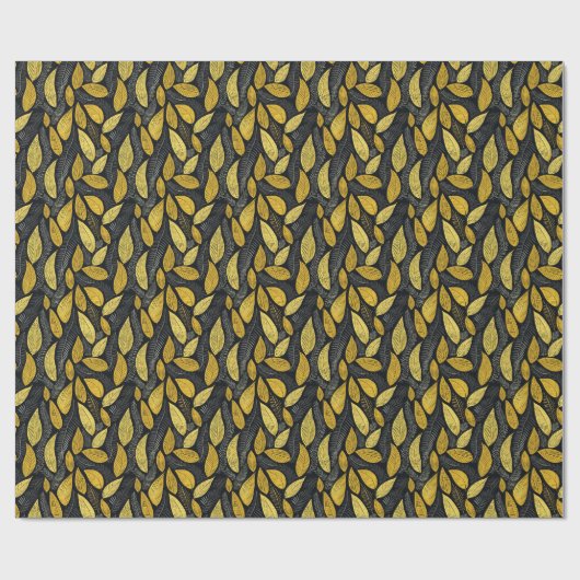 Elegant Black Golden & Grey Botanical Leaves Geschenkpapier (Flach)
