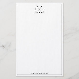 Elegant Black Golf Monogram Stationery Briefpapier