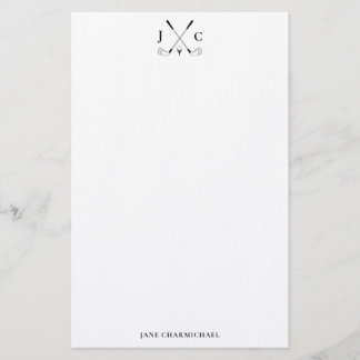 Elegant Black Golf Monogram Stationery Briefpapier