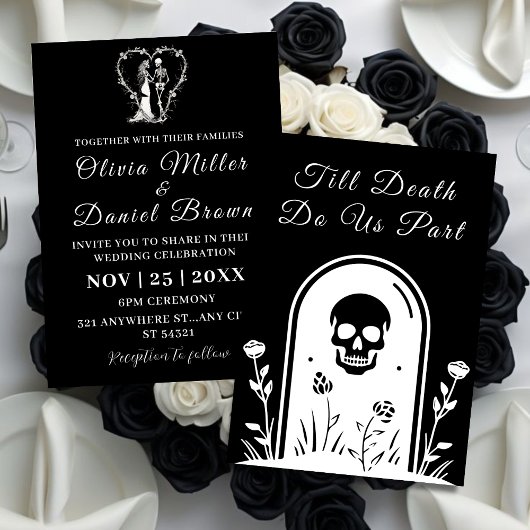 Elegant Black Gothic bis Tod Do us Part Wedding Einladung