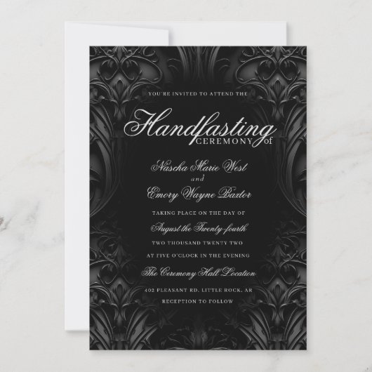Elegant Black Gothic Damask Moody Handfasting Einladung (Vorderseite)