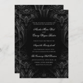 Elegant Black Gothic Damask Moody Wedding Einladung (Vorne/Hinten)