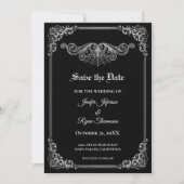 Elegant black Gothic wedding save the date Ankündigung (Vorderseite)