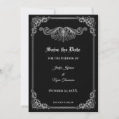 Elegant black Gothic wedding save the date Ankündigung (Vorderseite)