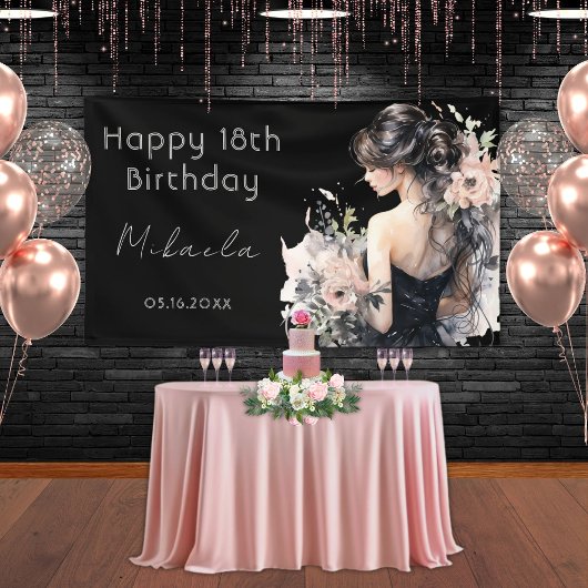 Elegant Black Gown 18. Geburtstag Begrüßungsbanner Banner