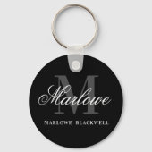 Elegant Black Gray Monogram Calligraphy Schlüsselanhänger (Vorderseite)