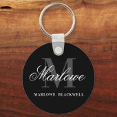 Elegant Black Gray Monogram Calligraphy Schlüsselanhänger (Vorderseite)