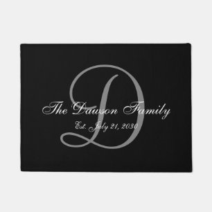 Elegant Black Gray Monogram Name Newlyweds Wedding Fußmatte