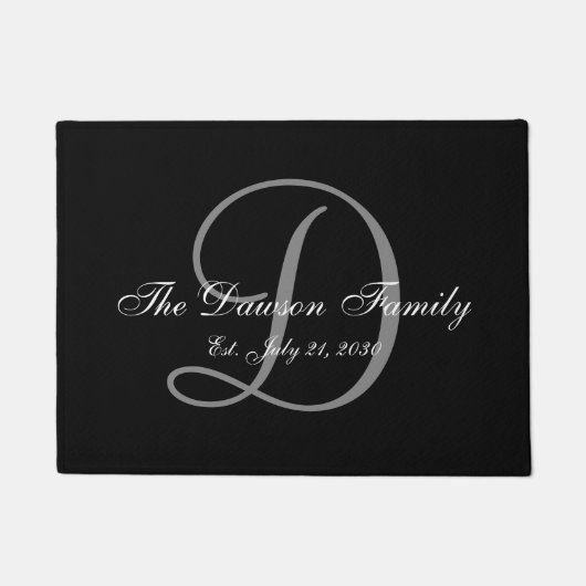 Elegant Black Gray Monogram Name Newlyweds Wedding Fußmatte (Vorderseite)