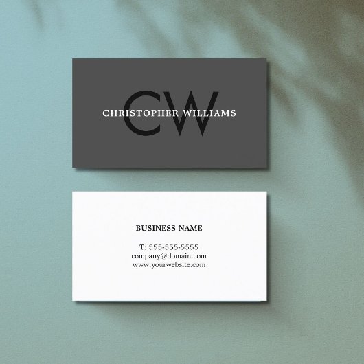 Elegant Black Gray White Monogram Consultant Visitenkarte