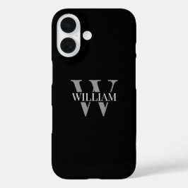 Elegant black &gray white Personalized monogram iPhone 16 Hülle