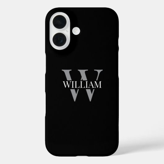 Elegant black &gray white Personalized monogram Case-Mate iPhone Hülle (Rückseite)