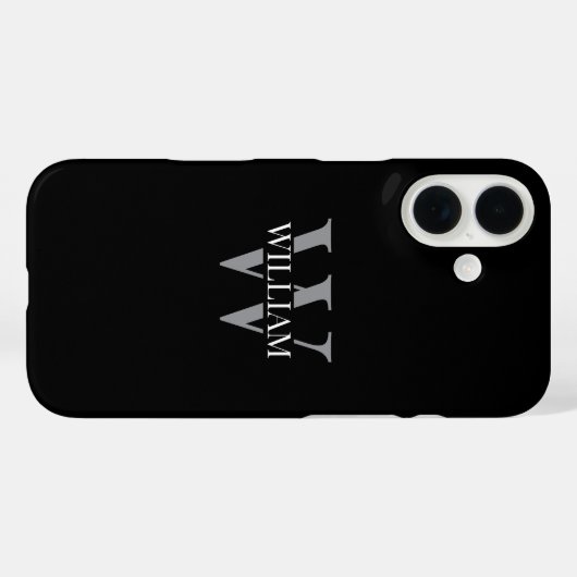Elegant black &gray white Personalized monogram Case-Mate iPhone Hülle (Rückseite (Horizontal))