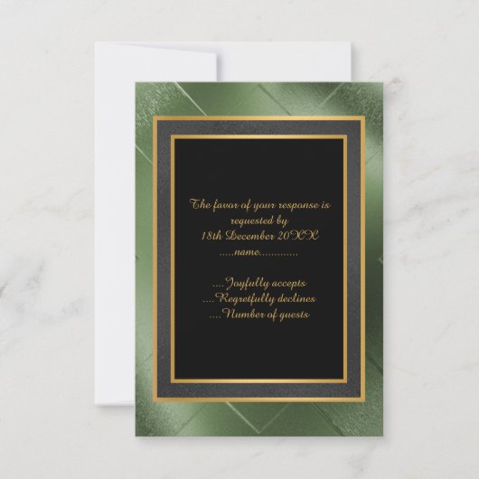 ELEGANT BLACK GREEN GOLD EMBOSSESEED CUSTOM UAWG RSVP KARTE (Vorderseite)