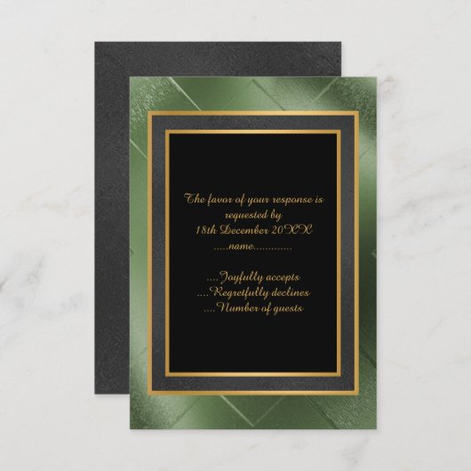ELEGANT BLACK GREEN GOLD EMBOSSESEED CUSTOM UAWG RSVP KARTE (Vorne/Hinten)
