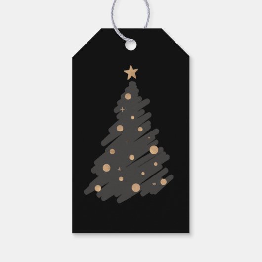 Elegant Black Grey Gold Script Christmas Tree Geschenkanhänger (Rückseite)