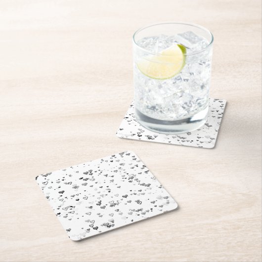 Elegant Black & Grey Hearts Pattern Coaster Rechteckiger Pappuntersetzer (Vor Ort)