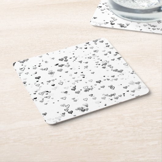 Elegant Black & Grey Hearts Pattern Coaster Rechteckiger Pappuntersetzer (angewinkelt)