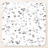 Elegant Black & Grey Hearts Pattern Coaster Rechteckiger Pappuntersetzer (Vorderseite)