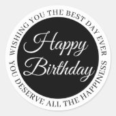 Elegant Black “Happy Birthday” Sticker (Vorderseite)