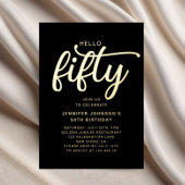 Elegant Black Hello 50. Geburtstag Gold Folieneinladung