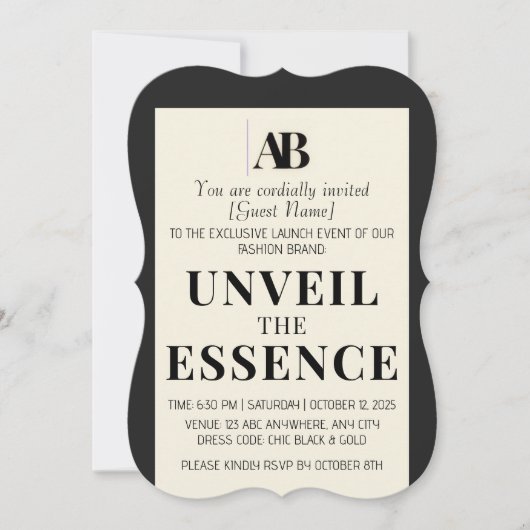 Elegant Black & Ivory Fashion Event Invitation Einladung (Vorderseite)