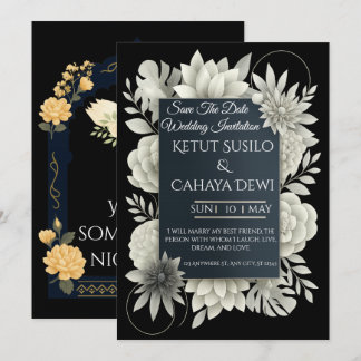 Elegant Black & Ivory Floral Wedding Invitation  Einladung