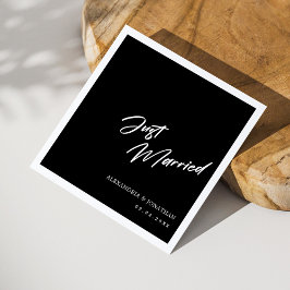 Elegant Black Just Married Custom Wedding Napkins Serviette