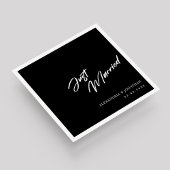 Elegant Black Just Married Custom Wedding Napkins Serviette