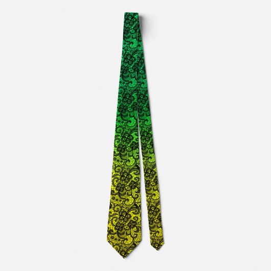 Elegant Black Lace On Gradient Green and Gold Krawatte (Vorderseite)