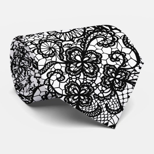 Elegant Black Lace On White Krawatte (Gerollt)