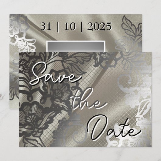 Elegant Black Lace Save The Date (Vorne/Hinten)