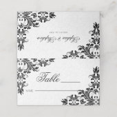 Elegant Black Lace White Damasks Platzkarte (Außenseite Aufgefaltet)