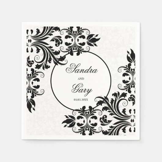 Elegant Black Lace White Damasks Serviette (Vorderseite)