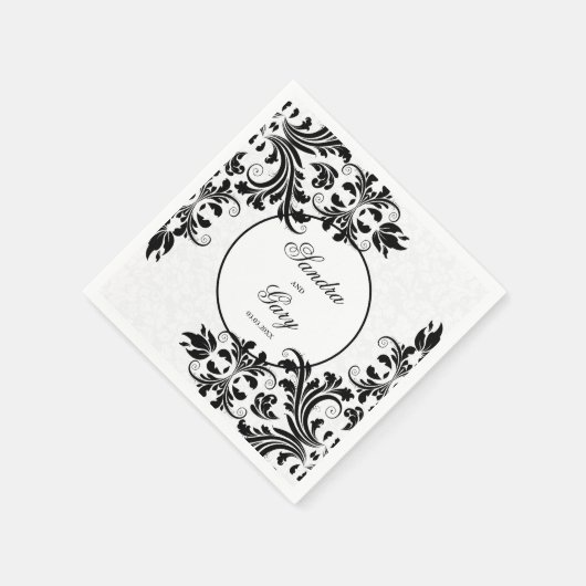 Elegant Black Lace White Damasks Serviette (Ecke)