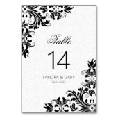 Elegant Black Lace White Damasks Tischnummer (Rückseite)