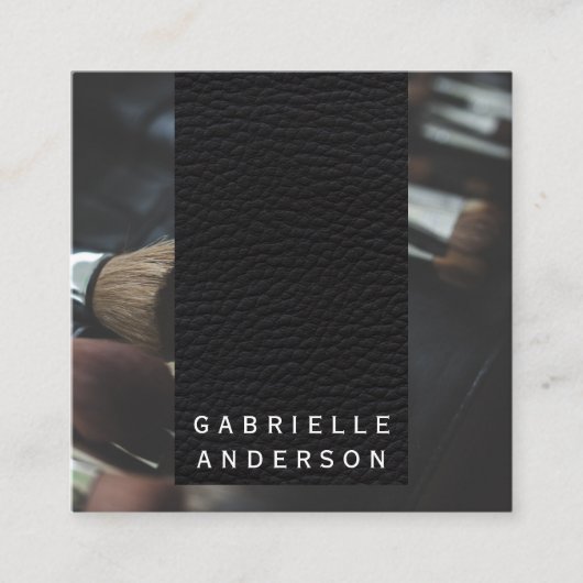 Elegant Black Leather | Makeup Brushes Quadratische Visitenkarte (Vorderseite)
