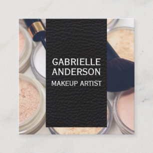 Elegant Black Leather Makeup Palette und Pinsel Quadratische Visitenkarte