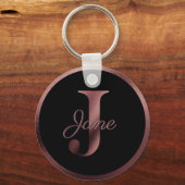 Elegant Black Letter J Rose Gold Metallic Monogram Schlüsselanhänger (Vorderseite)