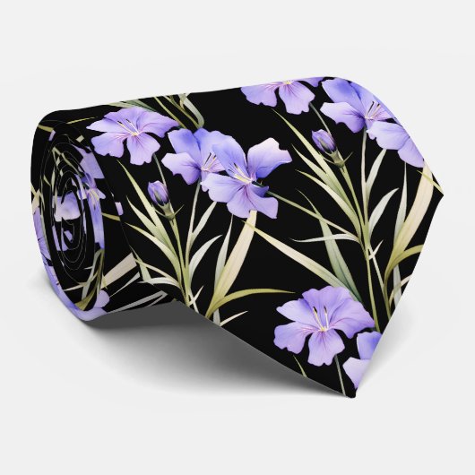 Elegant Black Light Blue Wildblumen Neck Tie Krawatte (Gerollt)