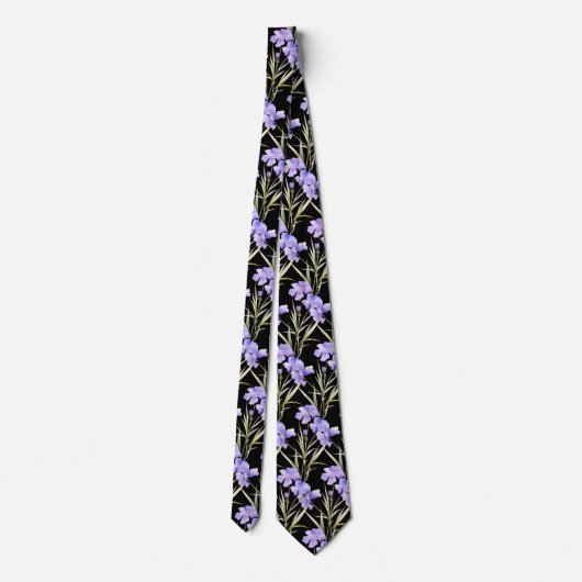 Elegant Black Light Blue Wildblumen Neck Tie Krawatte (Rückseite)