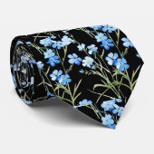 Elegant Black Light Blue Wildblumen Neck Tie Krawatte (Gerollt)