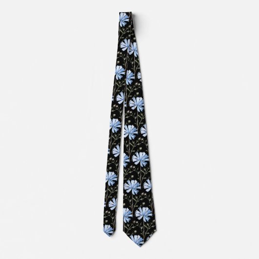 Elegant Black Light Blue Wildblumen Neck Tie Krawatte (Rückseite)